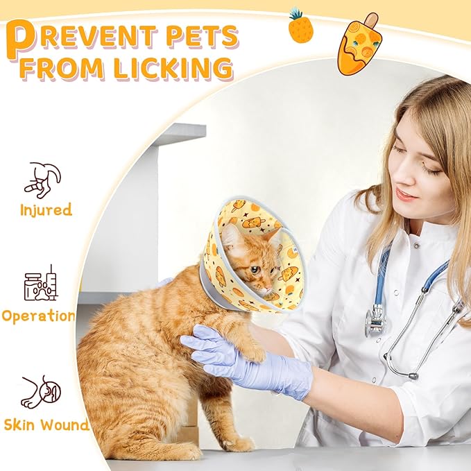 Cat Cone, Soft Cat Cone Collar to Stop Licking, Adjustable Cute Cat Cone Alternative, Water Resistant Neck Cone for Cats, Foldable Cat Recovery E Collar for Cat Kitten（Orange,L