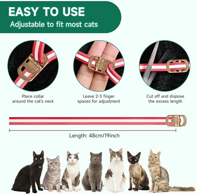 4 Pack Flea Collar for Cats, 32 Months Flea and Tick Collars for Cats, Flea and Tick Prevention for Cats Collar, Waterproof Cat Flea Collar, Adjustable Cat Flea and Tick Collar, Red & White