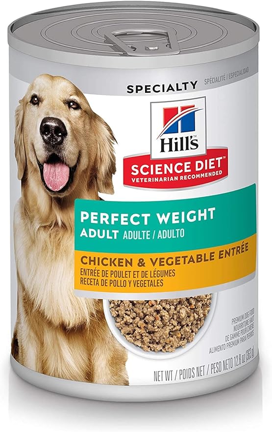 Hill's Science Diet Perfect Weight, Adult 1-6, Weight Management Support, Wet Dog Food, Chicken & Vegetables Loaf, 12.8 oz Can, Case of 12