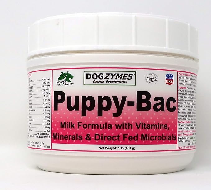 Dogzymes Puppy-Bac Milk Replacer formulated with The Proper ratios of Protein, Fat and nutrients for Growing Puppies (8 Ounce)