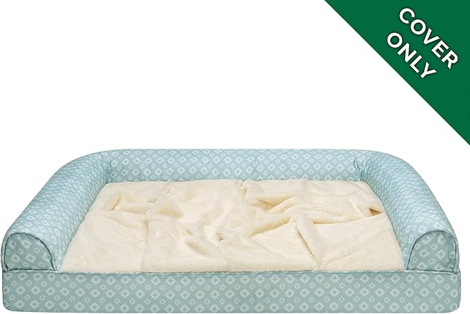 Furhaven Replacement Dog Bed Cover Plush & Diamond Print Nest Top Sofa-Style, Machine Washable - Aqua, Jumbo (X-Large)