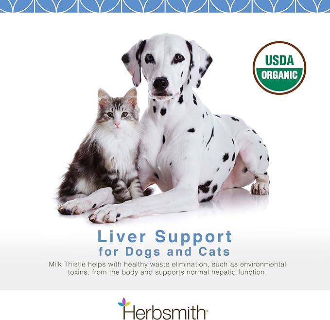 Herbsmith Organic Milk Thistle for Dogs and Cats – Liver Supplement for Dogs & Cats – Made in USA – 150g Powder