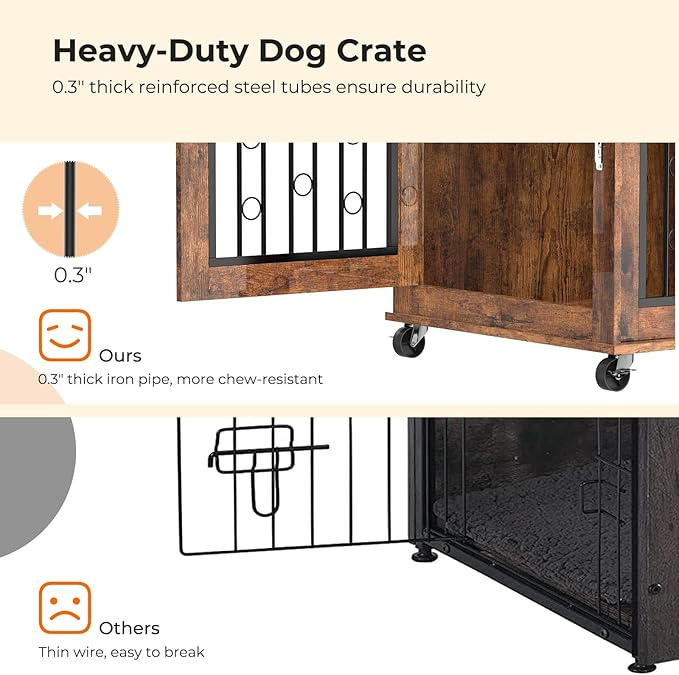 Furniture Style Dog Crate End Table with Sliding Barn Door, Indoor Dog Kennel Furniture with Removable Divider for 2 Small to Medium Pets, Brown, 39.37''W×25.2''D×28.94''H