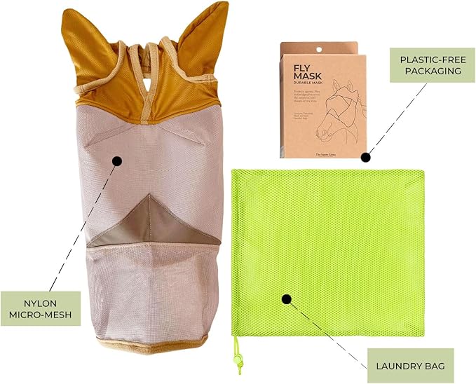 Horse Fly Mask with Ears and Nose – Fly Masks with Nose Ears Cover - Non-Heat Transferring Mesh – 70% Uv Protection - Breathable Equine Fly Mask – Full Size Horses – Soft and Comfortable Face Flymask