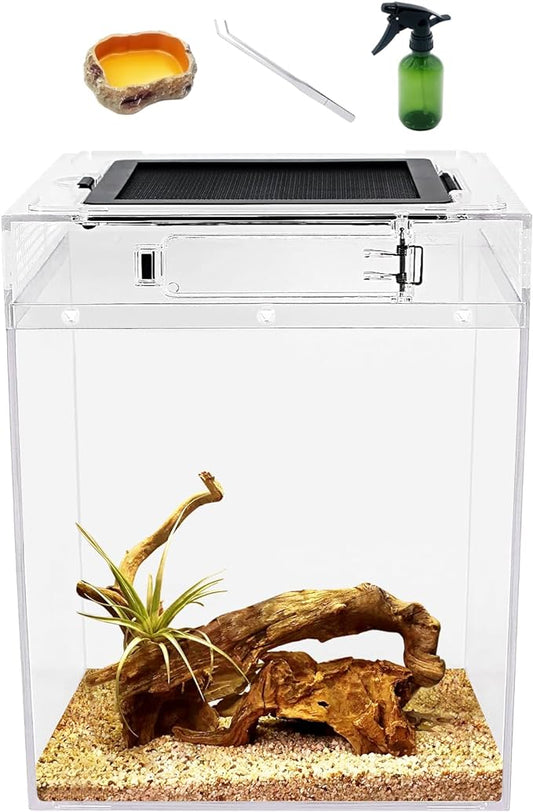 Reptileg Growth Tall Terrarium Set (PC), 8''*8''*11'' with Top Sliding Door Screen Ventilation Reptile Terrariums for Snake, Frog,Insect,Tarantula,Hermit Crab，Spider,Iguana,Tortoise,Bearded Dragon