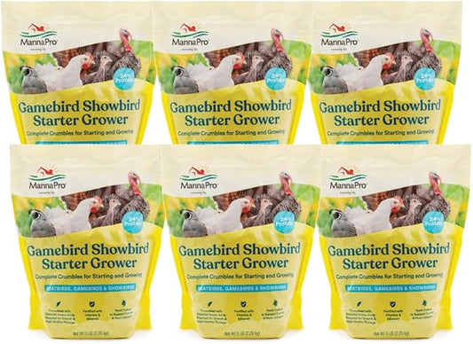 Manna Pro Gamebird Showbird Crumbles - Vitamin & Mineral Supplement for Poultry - 6-Pack of 5lbs