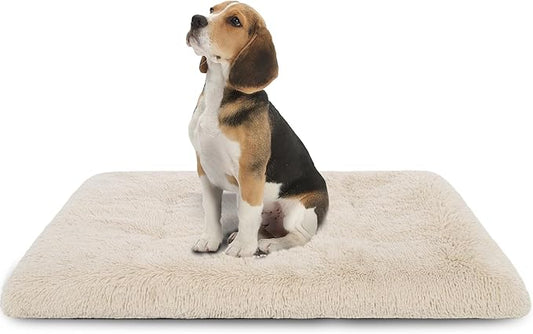 Dog Crate Pad Ultra Soft Dog Bed Mat Washable Pet Kennel Bed with Non-Slip Bottom Fluffy Plush Sleeping Mat for Large Medium Small Dogs, 35 x 22 Inch, Camel