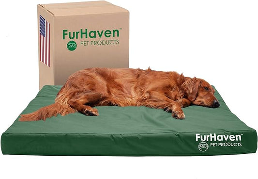 Furhaven Water-Resistant Cooling Gel Dog Bed for Large Dogs w/ Removable Washable Cover, For Dogs Up to 95 lbs - Indoor/Outdoor Logo Print Oxford Polycanvas Mattress - Forest, Jumbo/XL