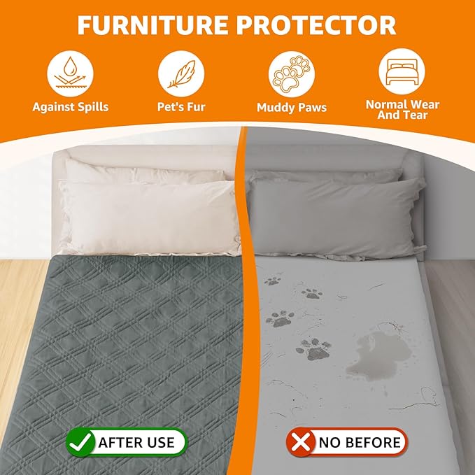 LOOBANI Waterproof Dog Blanket, Anti-Slip Bed Couch Covers for Dogs, 2 Pack Soft Pet Blankets to Protect Furniture Sofa Car for Puppy Cat Kids (82"X102", Dark Grey)