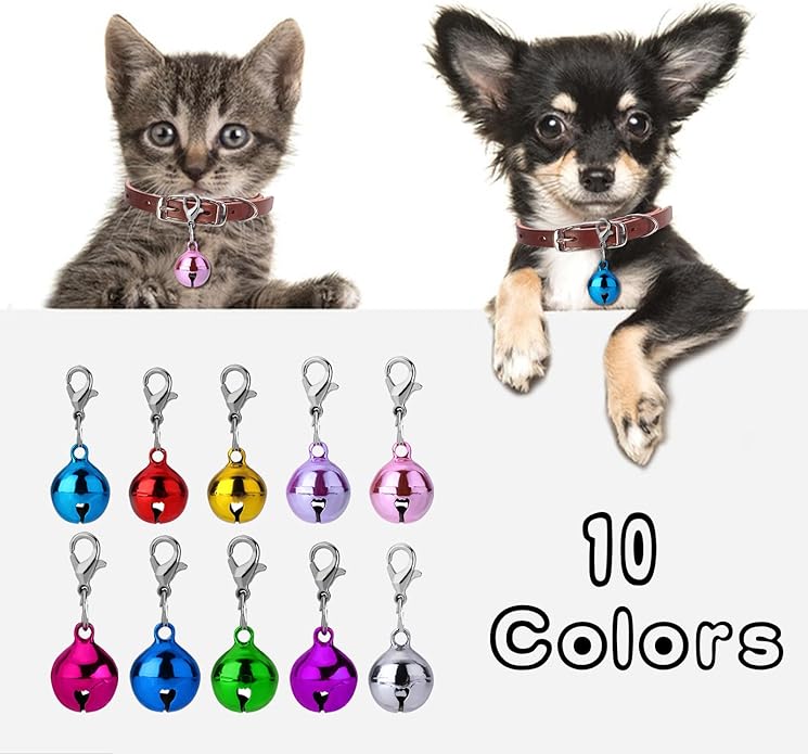 10 Pcs Cat Dog Collar Bells Pet Bell for Cat Collar Dog Collar Colourful Kitten Puppy Small Bells with Clasps Collar Accessories Festival Party DIY Crafts Christmas Decoration