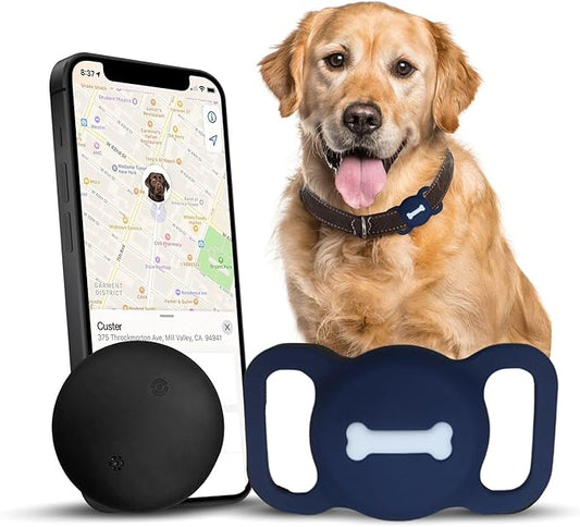 Smart Pet Tracker, Dog Tracker with Black Collar Holder, Smart Tag for Seamless Location Tracking, Work with Find My (Blue)