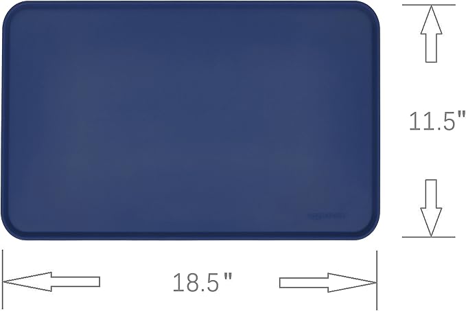 Amazon Basics Waterproof Anti-Slip Silicone Pet Food and Water Bowl Mat, Solid, 18.5 x 11.5 Inches, Blue