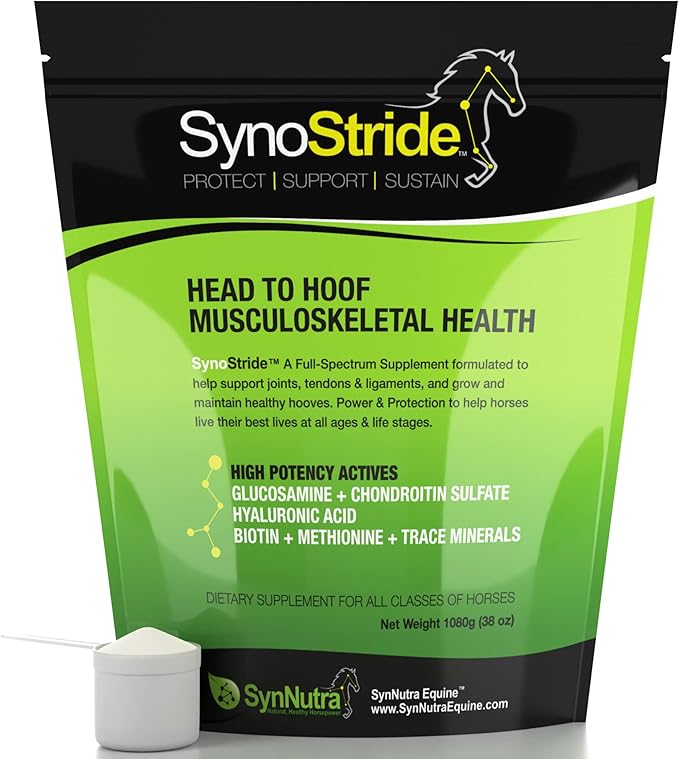 SynoStride All Natural, All-in-one, Joint Health Supplement for Horses, Powder with Glucosamine, Chondroitin, Hyaluronic Acid, Biotin, Methionine, Trace Minerals, Made in USA (1080 Grams)