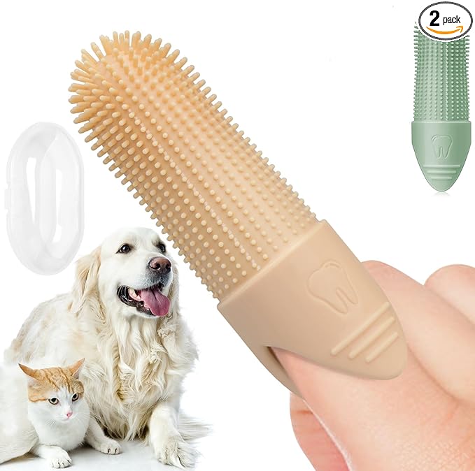 Dog Toothbrush, 2 Pack Dog Tooth Brush, 360° Cleaning Finger Toothbrush for Dogs, Food Grade Silicone Dog Finger Toothbrush Fits Most Fingers, Toothbrush for Dogs & Cats Dental Care