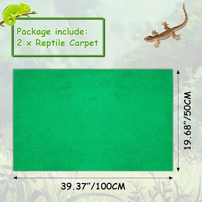 Tfwadmx Reptile Carpet 2 Pack 39" x 20", Lizard Terrarium Bedding Substrate Liner Large Bearded Dragon Mat Soft Cuttable Cage Supply for Pet Tank Tortoise Snake Iguanas Leopard Gecko Chameleon