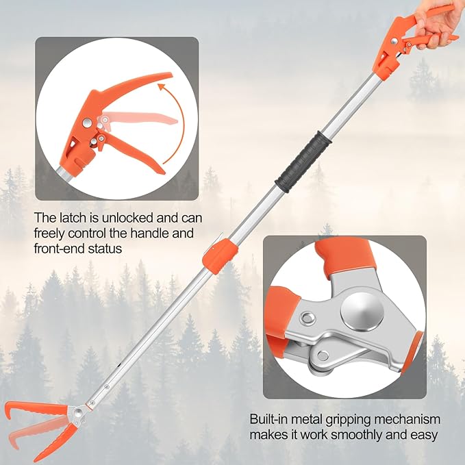 60" Snake Grabber Tool, Telescopic Aluminum Alloy Reptile Snake Tongs with Net, Professional Heavy Duty Rattle Snake Grabber Catcher Wide Jaw Pick-up Handling Tool with Lock