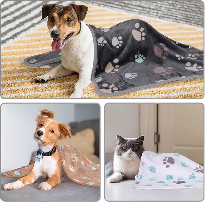 Dono 1 Pack 3 Dog Blankets, Soft Fluffy Fleece Pet Blanket Warm Sleep Mat Paw Print Design Puppy Kitten Throw Blanket Doggy Mat, Blanket for Dogs