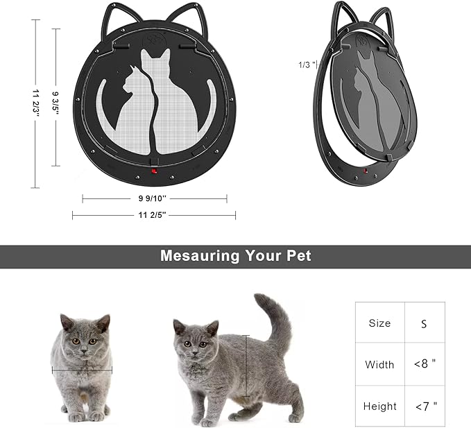 Cat Door for Screen Door, Inside Openning 10x10x0.5 inch, Patent Desigh Pet Screen Door with Lockable Magnetic Flap for Doggy and Cat Door, Suitable 0-32lb Cats and Small Dogs, Black