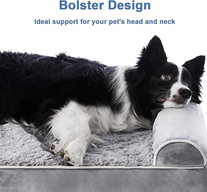 Dog Beds Large Sized Dog, Waterproof Orthopedic Dog Beds with Bolster, Washable Dog Couch Bed with Removable Cover