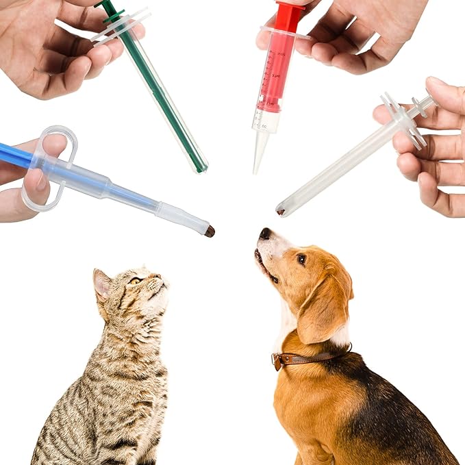 Patelai 4 Pieces Cat Pill Shooter Dog Pill Gun Pill Dispenser Pet Medicine Syringe Puppy Tablet Feeder for Small Animals (Blue, Green and red, White)