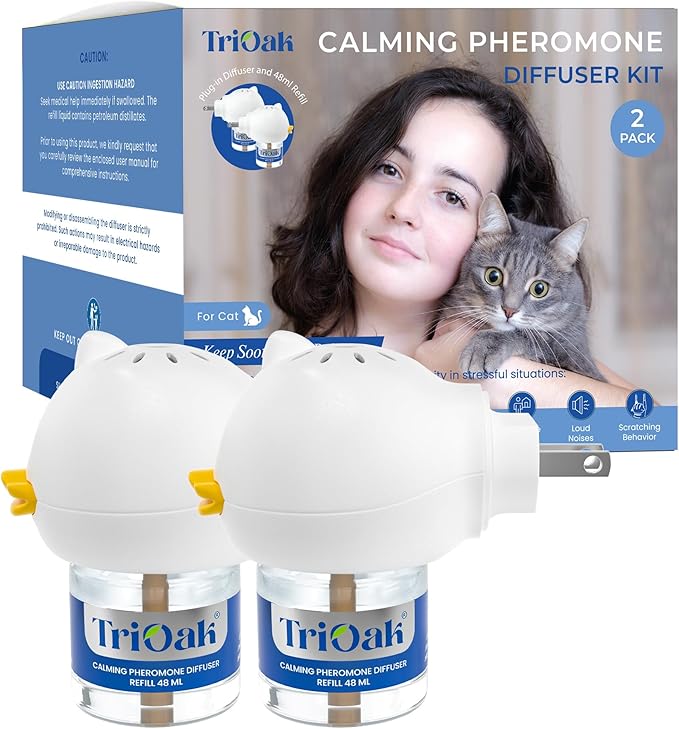 Cat Pheromones Calming Diffuser: Premium Cat Calming Diffuser - Cat Pheromone Diffuser - Pheromone Diffuser to Calm Cats - Cute Bear Head Shape Feline Pheromone Diffuser, 2Pack (Blue)