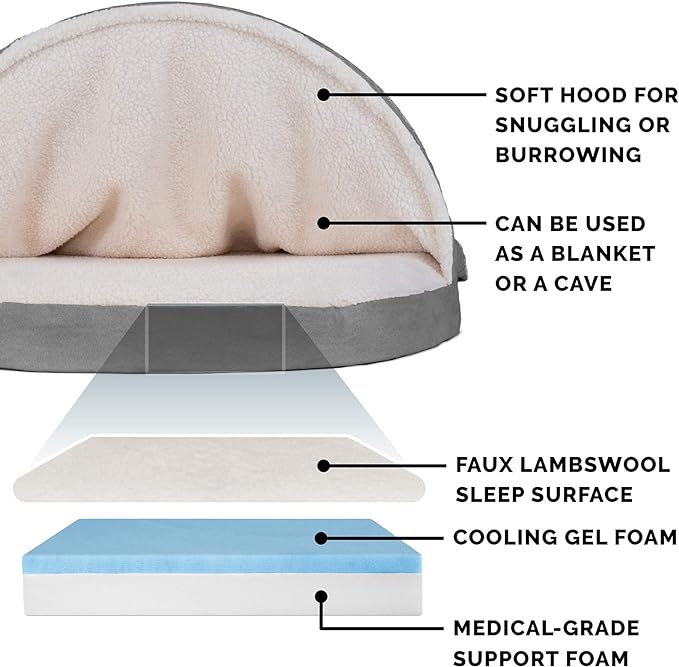 Furhaven 44" Round Cooling Gel Dog Bed for Large Dogs w/ Removable Washable Cover, For Dogs Up to 80 lbs - Sherpa & Suede Snuggery - Gray, 44-inch