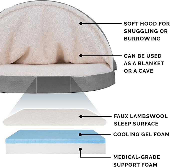 Furhaven 26" Round Cooling Gel Dog Bed for Medium/Small Dogs w/ Removable Washable Cover, For Dogs Up to 30 lbs - Sherpa & Suede Snuggery - Gray, 26-inch