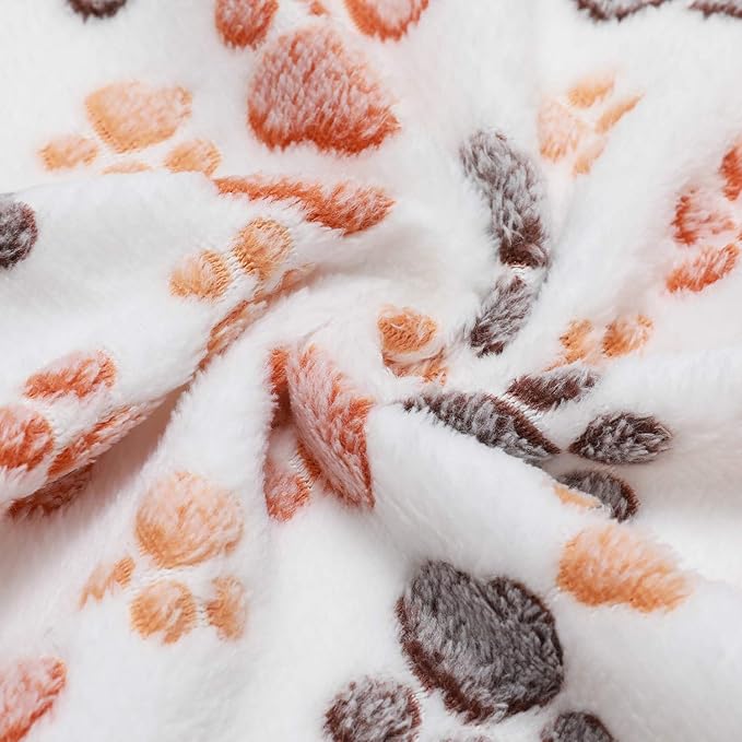 Luciphia 1 Pack 2 Pet Blankets for Dogs Cats, Fleece Print Dog Cat Blankets for Small Medium Large Puppy Kitten, Paw Brown White Large(41x31 inch)