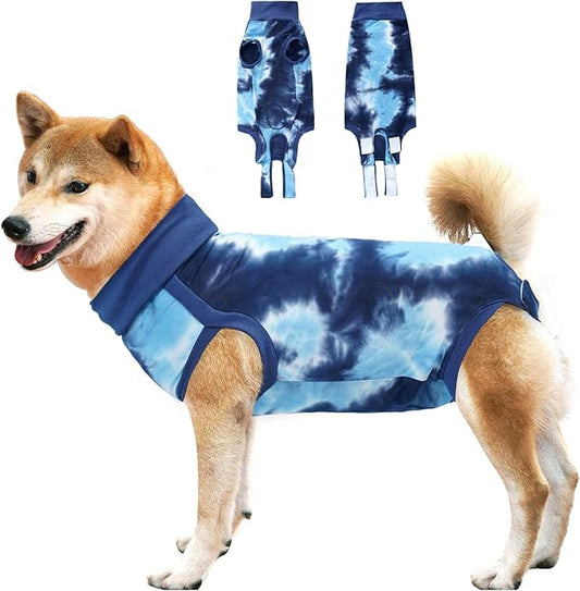 Dotoner Dog Recovery Suit Tie-Dye Pet Recovery Shirt Surgery Suit for Male Female Dogs Alternative E-Collar&Cone Protecting Abdominal Wounds Skin Disease Prevent Licking Wounds Dog Onesies