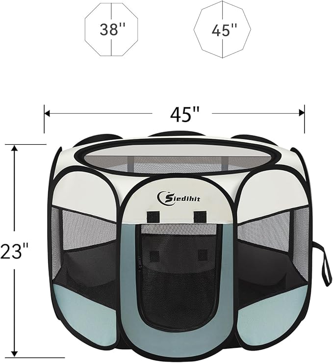 Dog Playpen, Puppy Pet Playpen Indoor for Large Dogs, Dog Tent Crates Cage Indoor/Outdoor, Portable Pop Up Dog Kennel Playpen with Carrying Case for Dogs/Cats/Rabbits, Removable Zipper Top, Grey