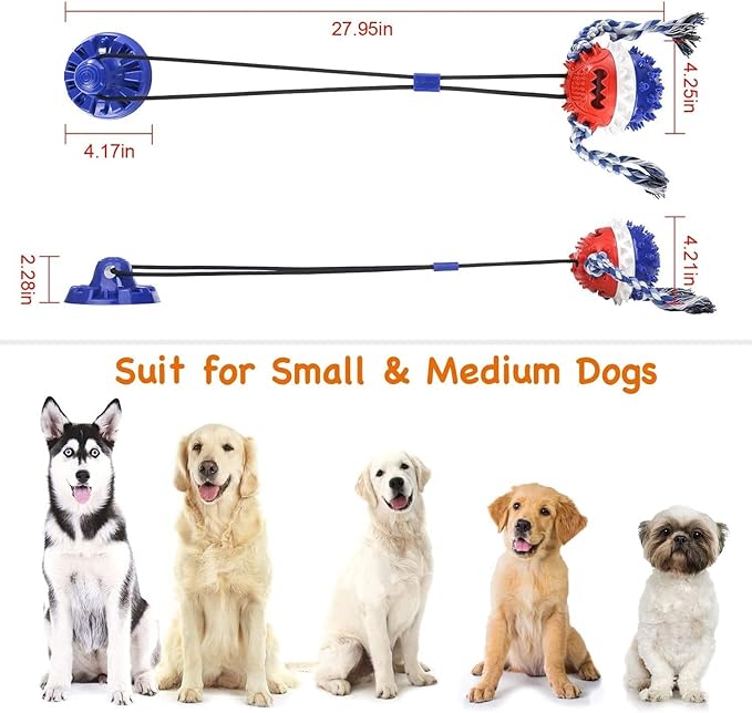 Suction Cup Dog Toy for Aggressive Chewers，Dog Rope Ball Interactive Tug of War Toy, Puppy Tug Toy Squeaky Ball Puzzle Toys for Teeth Cleaning Toys for Small Medium Large Dog