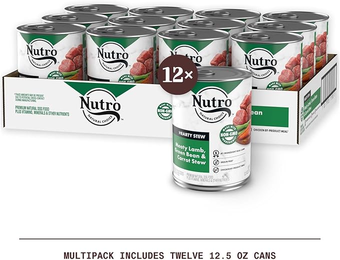 NUTRO HEARTY STEW Adult Natural Grain Free Wet Dog Food Cuts in Gravy Meaty Lamb, Green Bean & Carrot Stew, (12) 12.5 oz. Cans