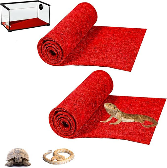 HERCOCCI 2 Pack Reptile Carpet, 39’’ x 20’’ Terrarium Bedding Substrate Liner Reptile Cage Mat Tank Accessories for Bearded Dragon Lizard Tortoise Leopard Gecko Snake (Red)