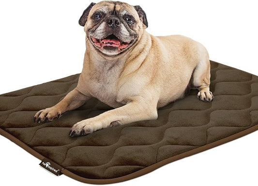 Paw Inspired Washable Padded Crate Mats for Dogs | 29” x 18” Pad, Fits 30-inch Kennels | Leakproof, Waterproof Bottom, Plush Pet Beds (Dark Brown)