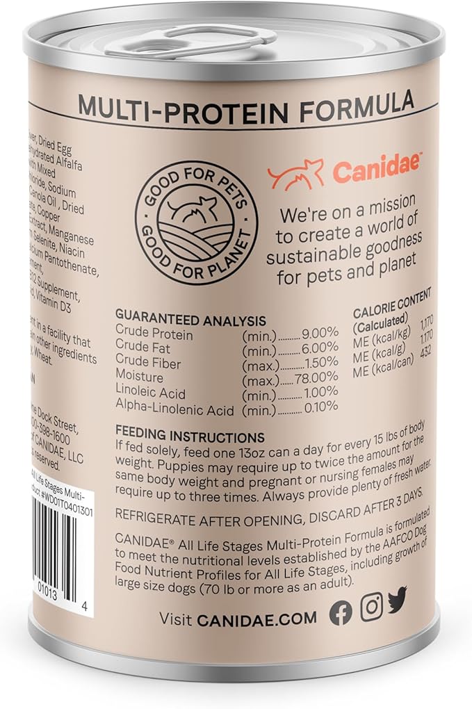 Canidae All Life Stages Premium Wet Dog Food for All Breeds, All Ages, Multi-Protein Chicken, Lamb and Fish Formula, 13 Ounce (Pack of 12)