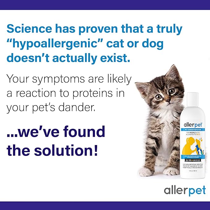 Allerpet Multi-Pet Dander Remover with FREE Application Mitt & Sprayer - Best Pet Dander Remover for Allergens - For Dog/Cat Dry Skin Treatment - Made in USA - 2 Pack (12oz)