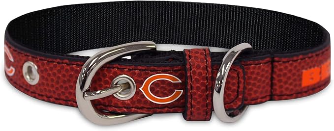 Pets First Tough Leather Pet Collar NFL Chicago Bears Premium Dog Collar, Limited Edition, Size Small. Best & Strongest Heavy-Duty Dog Collar!, 12-15" Long & 0.75" Wide, CHI-3081-SM