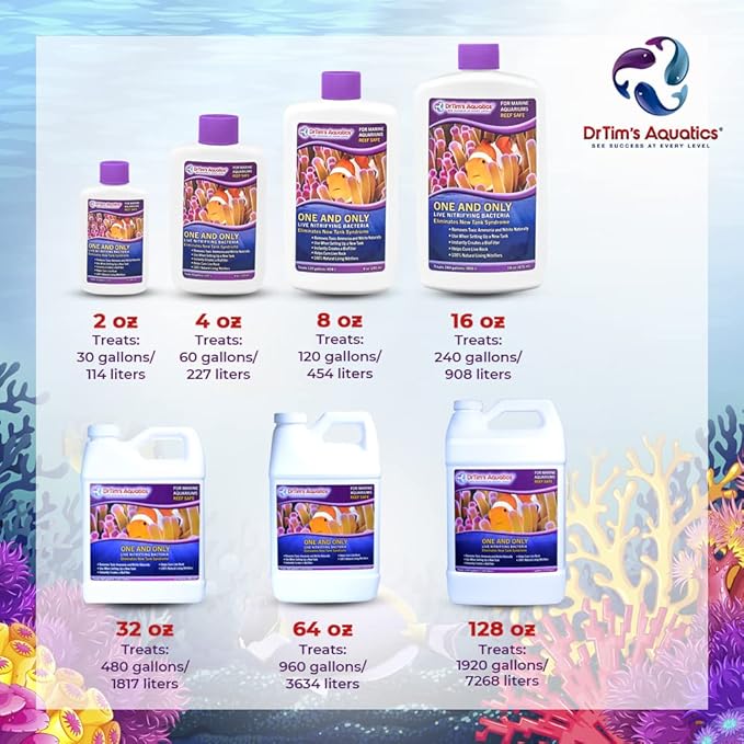 DrTim's Aquatics Reef One & Only Nitrifying Bacteria – For Reef, Nano and Seahorse Aquaria, New Fish Tanks, Aquariums, Disease Treatment – H20 Pure Fish Tank Cleaner – Removes Toxins – 4 Oz. (401)