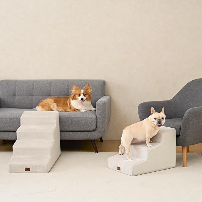 EHEYCIGA Dog Stairs for Beds 19.7" H, 4-Step Dog Steps for Small Dogs and Cats, Slope Pet Steps with Non-Slip Bottom, Beige