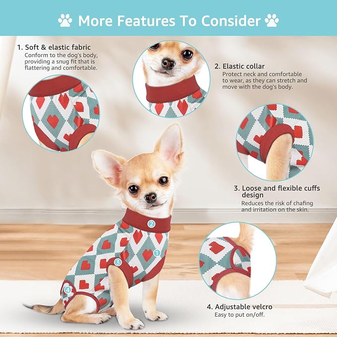 Recovery Suit for Dogs, Dog Recovery Suit Male Female Post Spay, Neuter, Abdominal Surgery Recovery Suit with an Inner Layer Pocket, Prevent Licking Soft Breathable Cotton, Red, XS