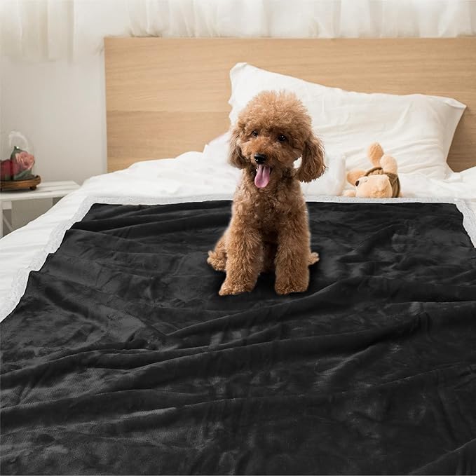 PetAmi Dog Blanket for Medium Large Dogs, Pet Bed Blanket Cat Puppy Kitten, Fleece Furniture Couch Cover Protector Sofa Car, Soft Sherpa Dog Throw Plush Reversible Washable, 40x60 Black