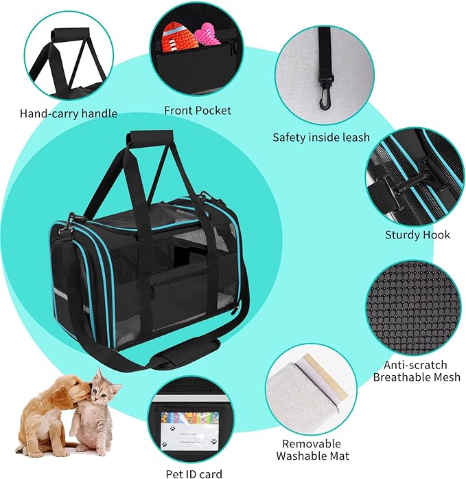 Large Cat Carrier Dog Carrier, Pet Carrier for Large Cats, Dog Carrier for Medium Small Dogs, Collapsible Soft Sided Pet Carrier for Cats Dogs Puppy of 25l bs, Black