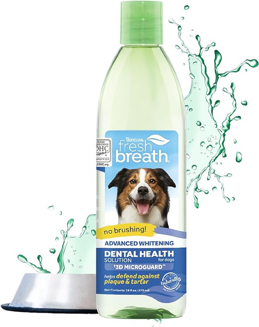 TropiClean Fresh Breath Advanced Whitening | Dog Oral Care Water Additive | Dog Breath Freshener Additive for Dental Health | VOHC Certified | Made in the USA | 16 oz.