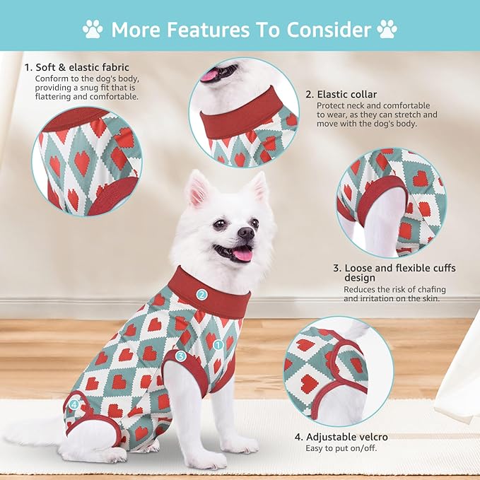 Recovery Suit for Dogs, Dog Recovery Suit Male Female Post Spay, Neuter, Abdominal Surgery Recovery Suit with an Inner Layer Pocket, Prevent Licking Soft Breathable Cotton, Red, S