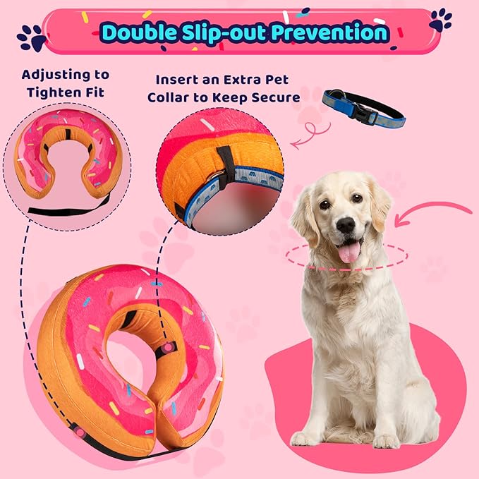 Grand Line Donut Inflatable Collar for Dogs and Cats, Soft Recovery Dog Cone After Surgery, Protective Pet Neck Cone for Small, Medium, Large Dogs, Not Block Vision (Pink, S)