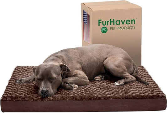 Furhaven Memory Foam Dog Bed for Large/Medium Dogs w/ Removable Washable Cover, For Dogs Up to 55 lbs - Ultra Plush Faux Fur & Suede Mattress - Chocolate, Large