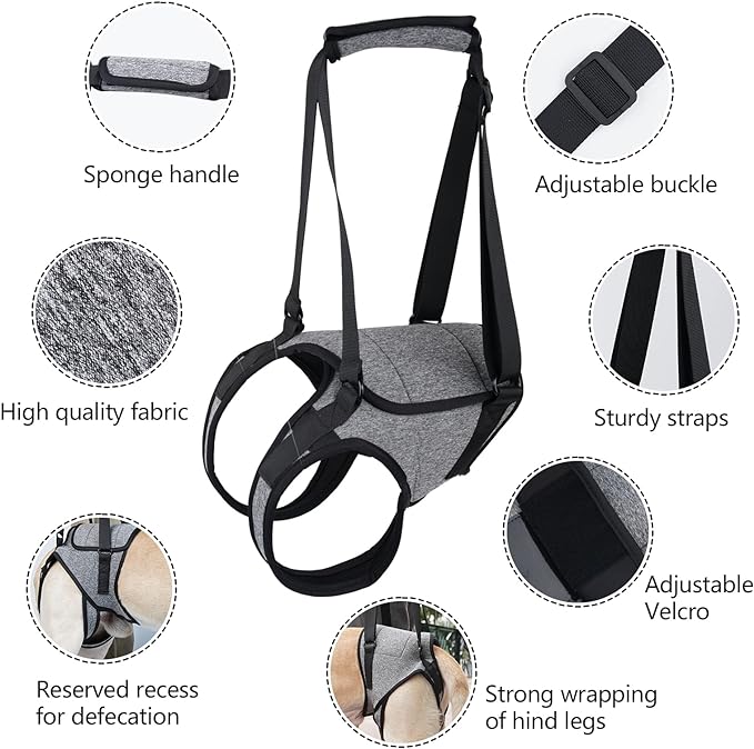 Dotoner Dog Sling for Large Dogs Hind Leg Support to Help Rehabilitate The Hind Limbs of Elderly Dogs with Weak Hind Legs Disabilities and Injuries Dog Harness Helps Arthritis ACL Recovery（XL,Grey）