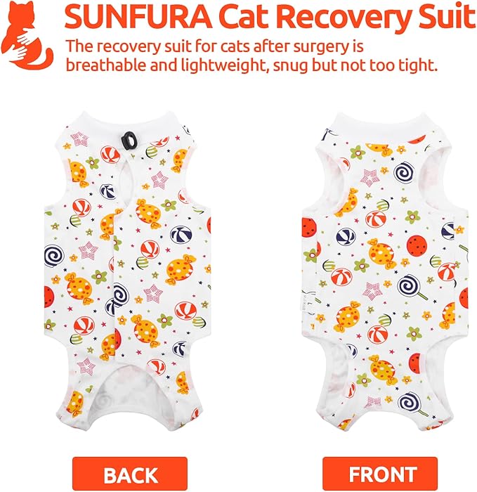 SUNFURA Cat Recovery Suit, Kitten Surgical Full Bodysuit for Abdominal Wound Protector Anti Licking After Surgery, Professional Bandages Cone E-Collar Alternative for Small Male & Female Pets