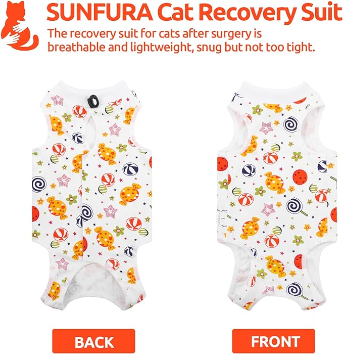 SUNFURA Cat Recovery Suit, Kitten Surgical Full Bodysuit for Abdominal Wound Protector Anti Licking After Surgery, Professional Bandages Cone E-Collar Alternative for Small Male & Female Pets