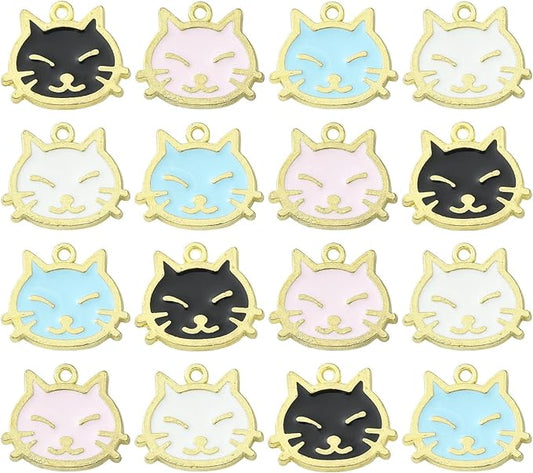 KitBeads 40pcs Mixed Colors Cat Head Charms Kawaii Animal Cat Head Charms Cartoon Pet Cat Face Kitten Charms for Jewelry Making Bulk